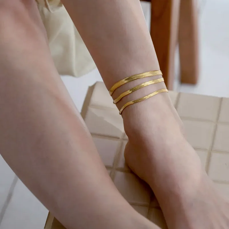 10 x Плоский браслет-змейка из нержавеющей стали с елочкой золота и серебра для