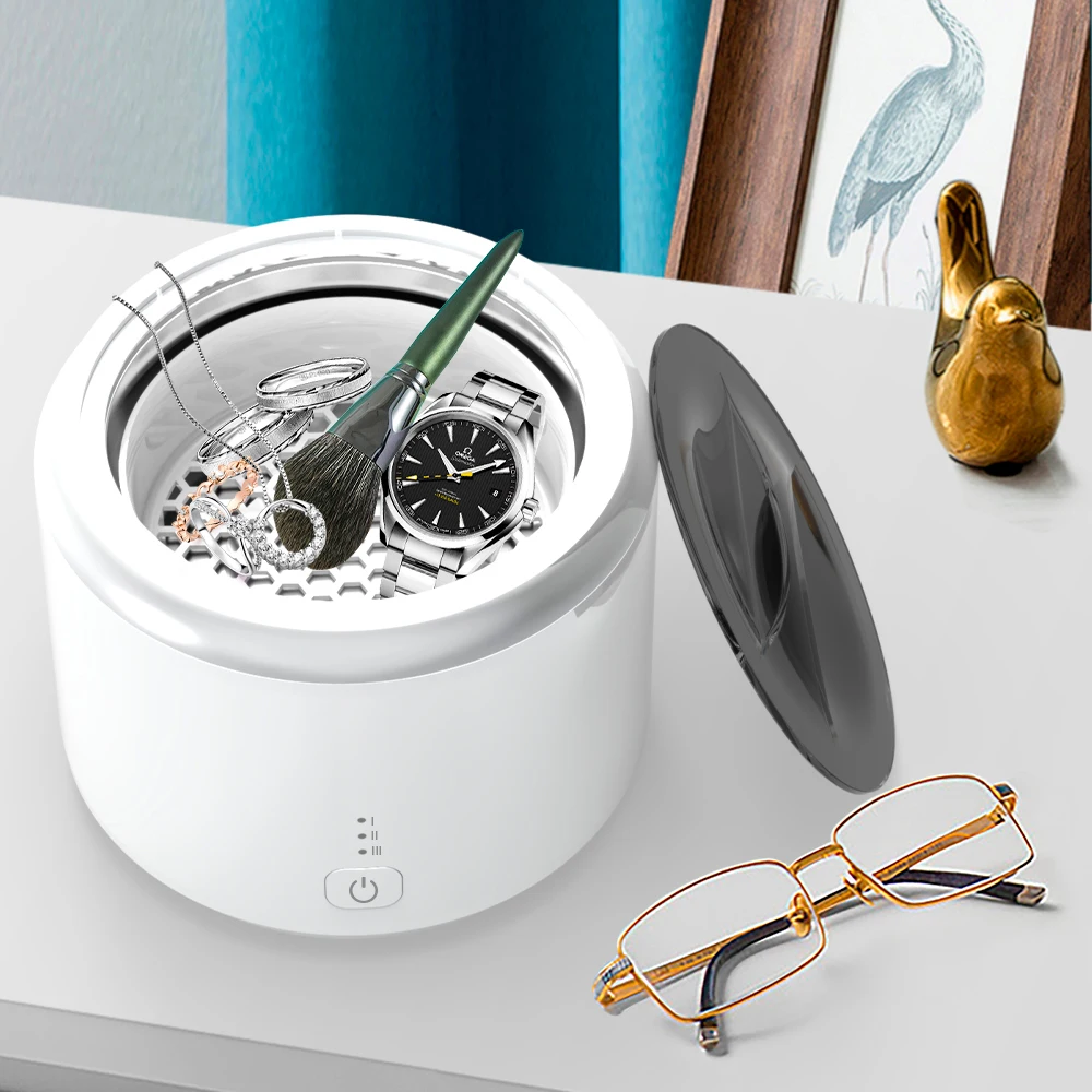 

Household 480ml Ultrasonic Jewellery Cleaner Small Portable Denture Eyeglasses Coins Silver Cleaning Machine
