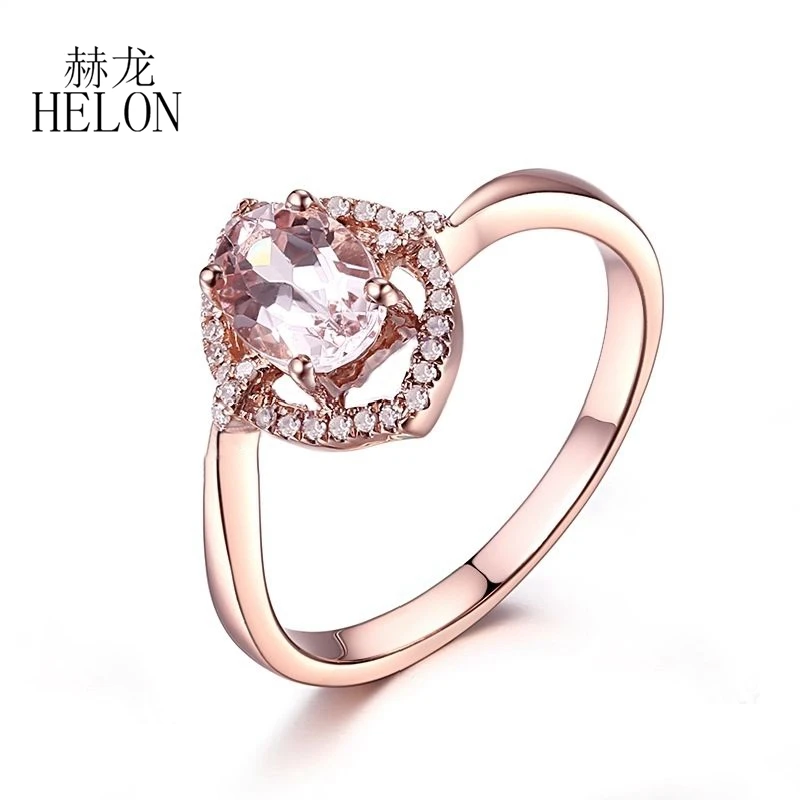 HELON однотонное 14k AU585 розовое золото овальное 7x5 мм натуральный морганит Halo