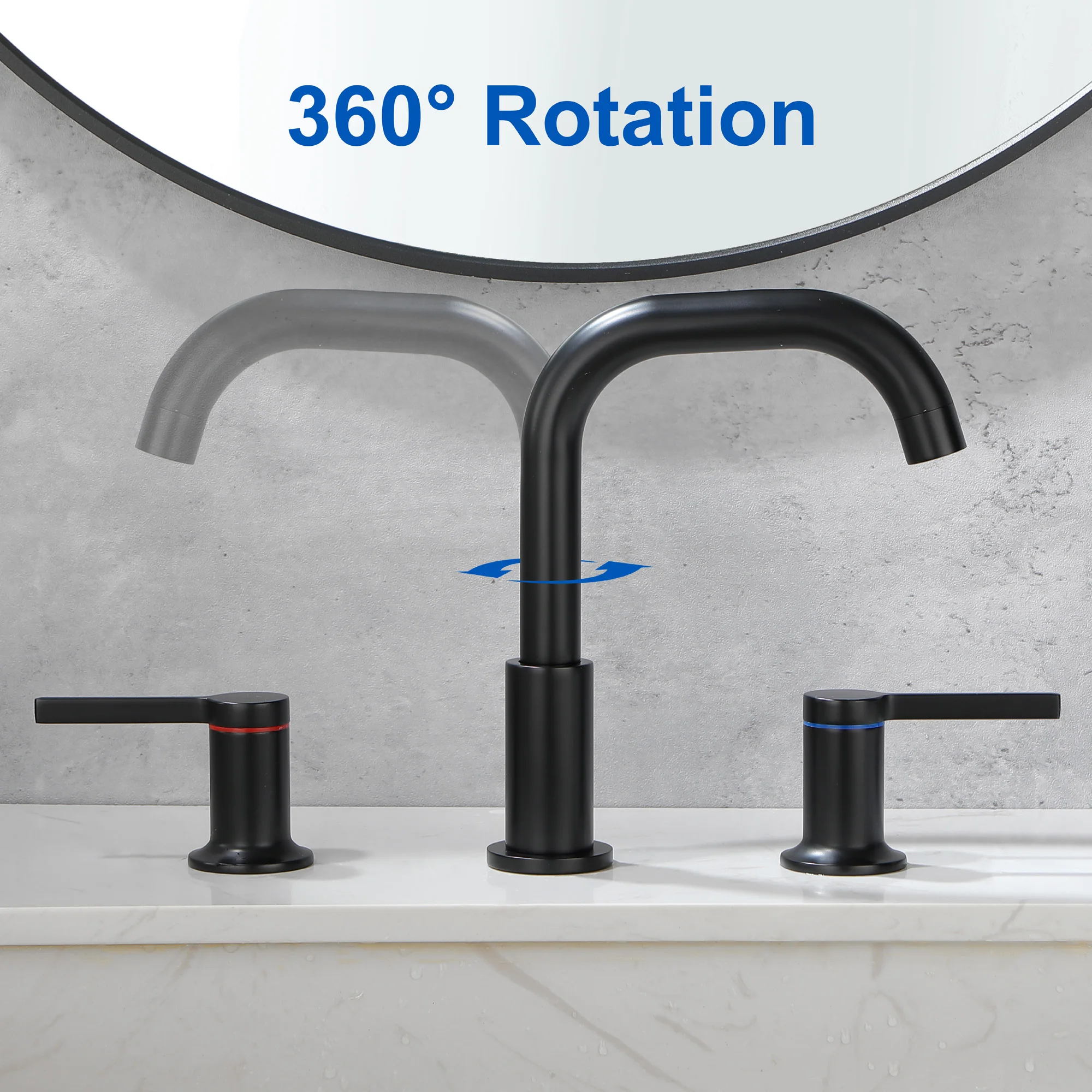 

Matte Black Bathroom Faucet 3 Holes 2 Handles Lavatory Vanity Sink Faucet Widespread 8 Inch Bathroom Sink Faucet Basin Faucets