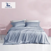 liv esthete blue gray 100 silk bedding set solid color flat sheet pillowcase double queen king quilt cover bed set fitted sheet