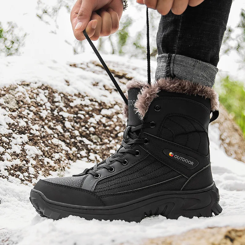 Winter plush warm cotton shoes men's large mountain climbing shoes high top snow boots outdoor boots