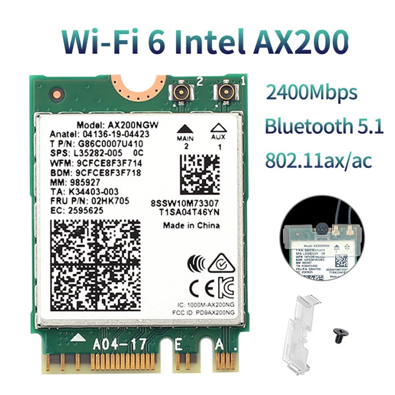 Dual band Intel Ax200 2.4g / 5g Bluetooth 5.0 802 Desktop Kit. Ax200ngw Wireless Card Adapter Antenna 11ax / Ac 3000mbps