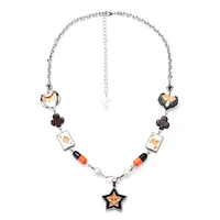 hip hop fashion titanium steel necklace orange card smile face lucky star necklace for trendy men women