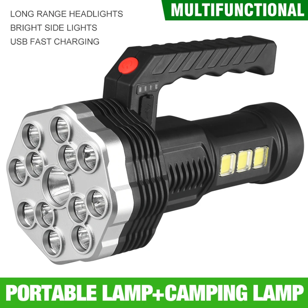 

COB+ LED Flashlight Spotlight 4 Lighting Modes USB Powerful Lantern Waterproof Dual Light Source Power Display Camping Light