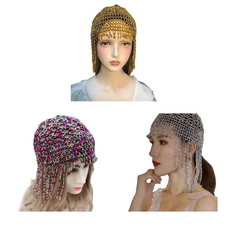 

Beaded Flapper Cap Headpiece Vintage 20s Headpieces Exotic Costume Headwear