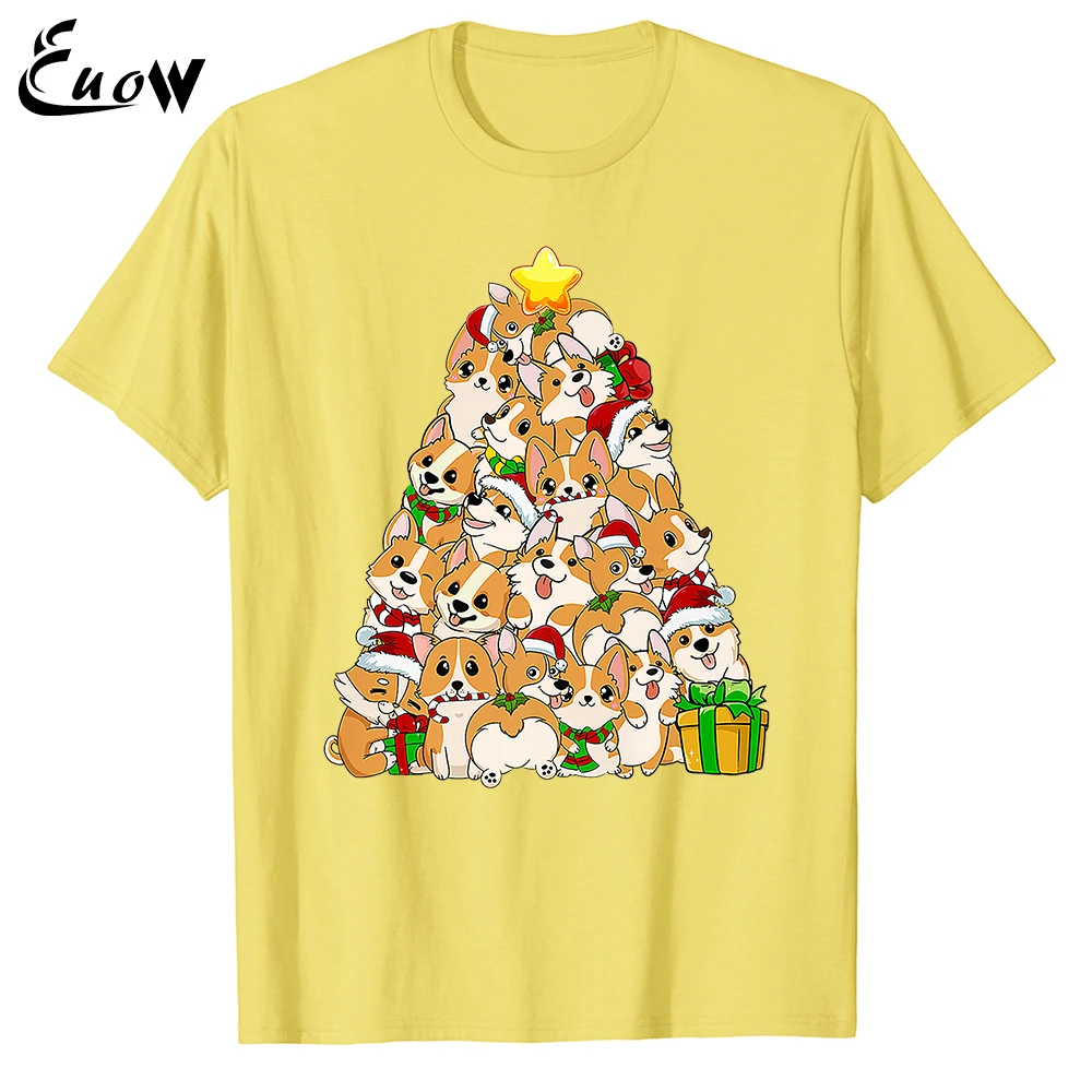 

Euow Unisex 100% Cotton Corgi Christmas Tree Dog Santa Merry Corgmas Xmas Gifts Boys Kids Men T-Shirt Casual Clothing Tee Tops