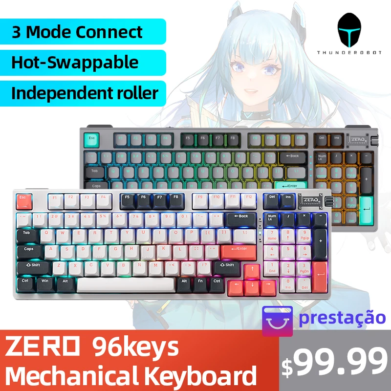 Механическая клавиатура ZERO с тремя режимами белый 96 клавиш RGB горячая замена PBT