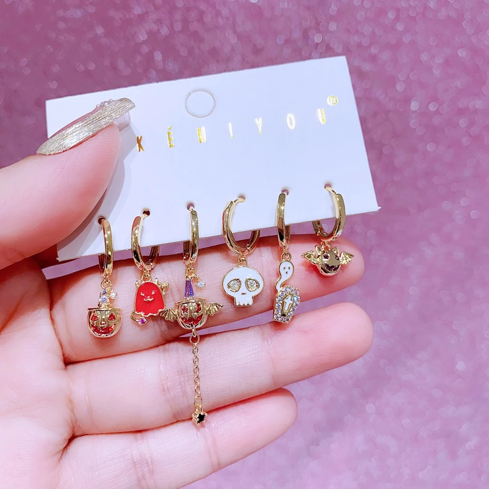 MIGGA 6 шт. кубический циркон призрак висячие серьги комплект позолоченные медные