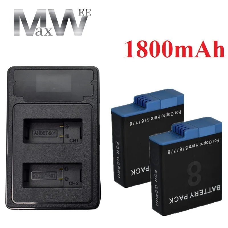 

Литий-ионный аккумулятор 1800 мАч и зарядное устройство для GoPro Hero 8, аксессуары для Gopro, оригинальные запчасти для экшн-камеры Go Pro Hero 8, 7, 6, 5, чер...