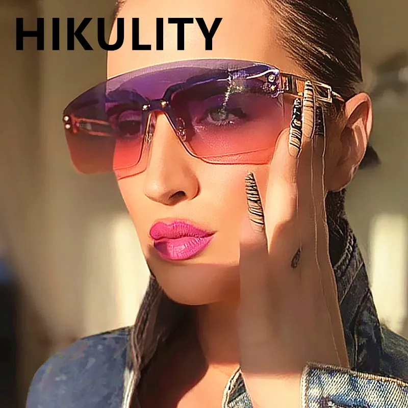 

Unique One Piece Candy Color Rimless Sungasses For Women New Fashion Brand Shield Flat Sun Glasses Female Ins Eyewear Gray Pink
