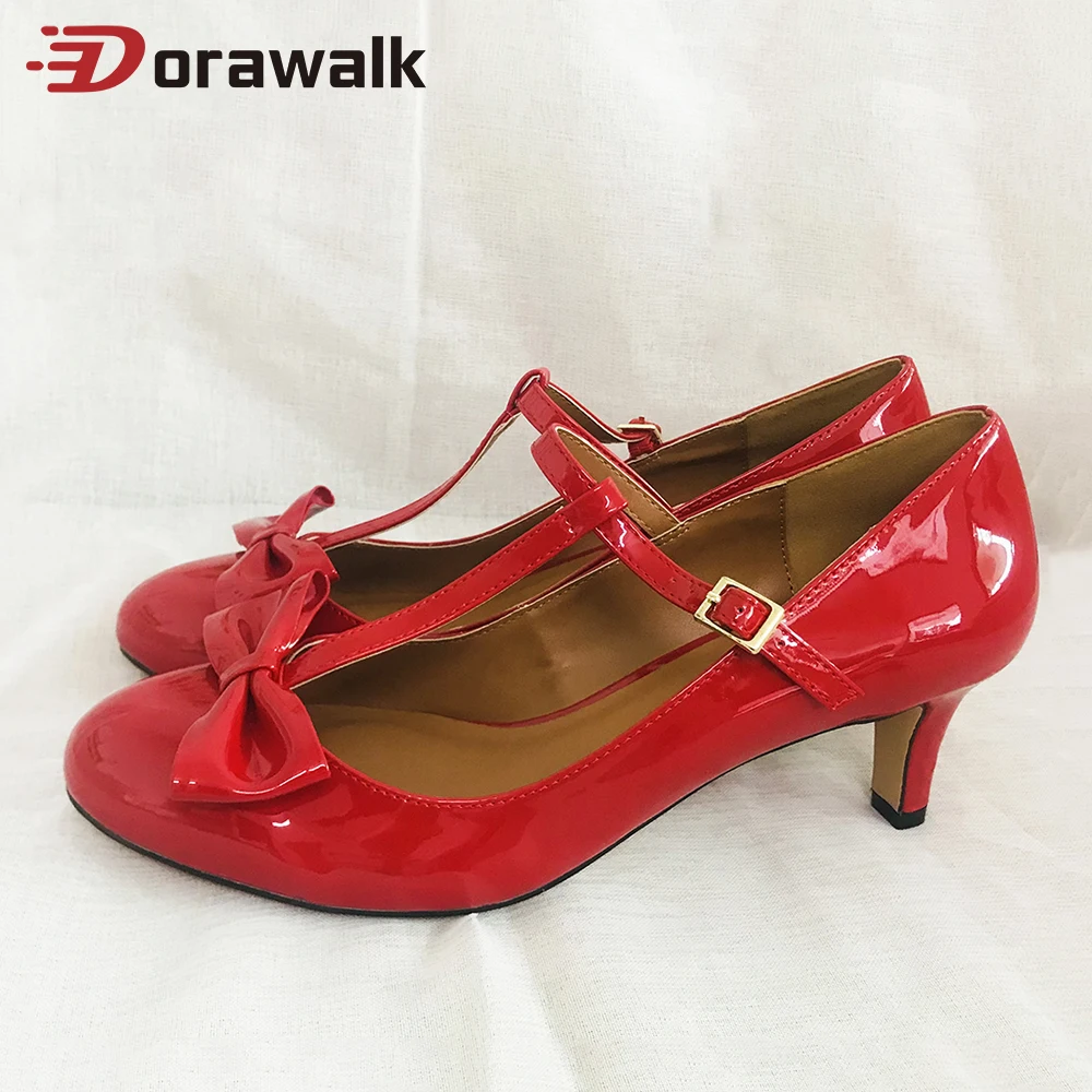 

Plus Size 48 Women High Heels 6cm Sweet Bowknot T-tied Instep Strap Mary Janes Round Toe Pumps Cosplay Drag Queen Unisex Shoes