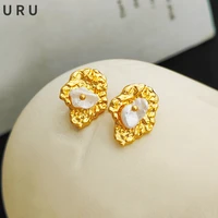 fashion jewelry s925 needle golden earrings simply design high quality brass white pearl geometric stud earrings for women girl