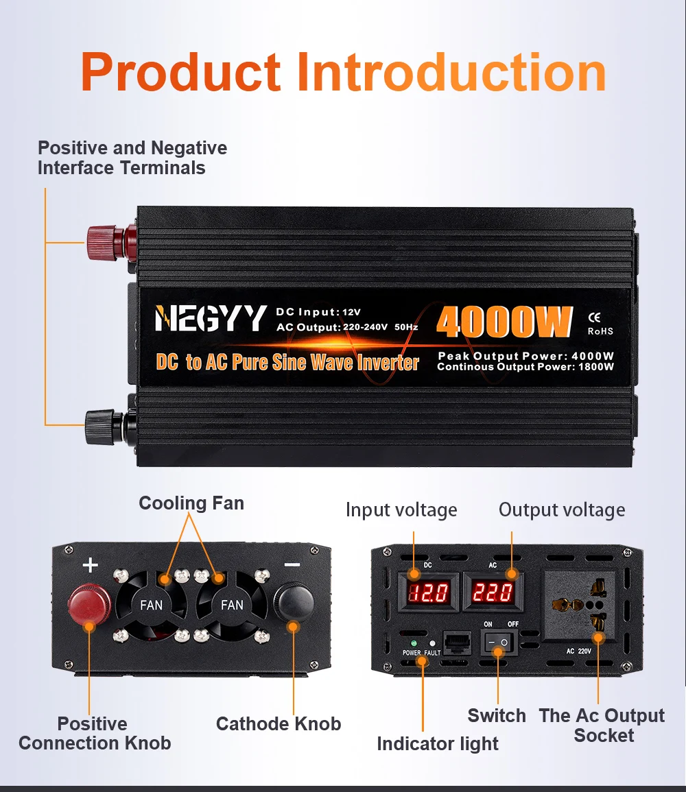 

Инвертор немодулированного синусоидального сигнала, 1000-8000 Вт, двойной цифровой дисплей, универсальная розетка для зарядки автомобильного аккумулятора, электрические приборы