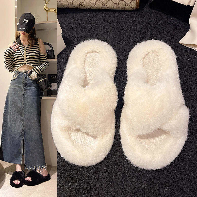 

Flat Furry Fur Slides Winter Fluffy Fur Slippers Women Shoes Fur Flip Flop Outdoor Sandals Woman Amazing Shoes Zapatillas Mujer