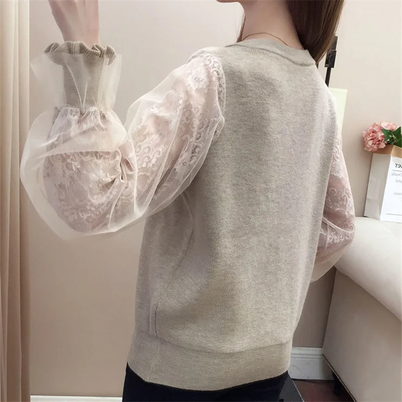 

Summer 2022 Thin Hollow Out Net Yarn Long Sleeve Sweater Women Korean Student Tops Loose Casual O-Neck Knitted Pullover Female