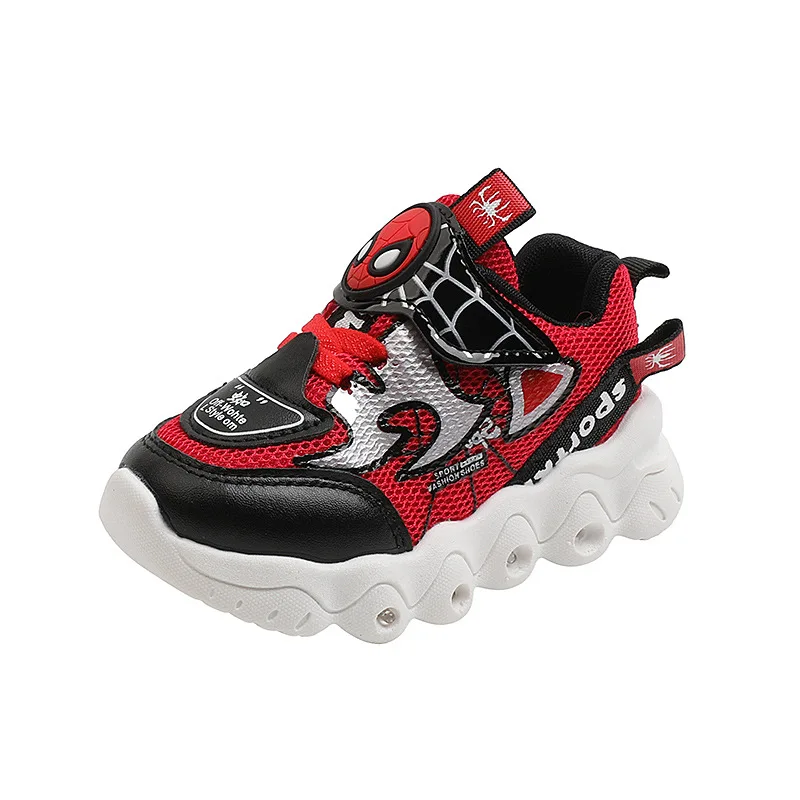 

New Disney cute boys spiderman Casual Shoes with LED light princess kids soft non-slip shoes Europe size 21-30