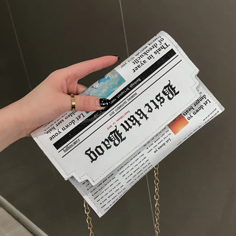

New Women Joker Messenger Bag Chain Shoulder Bag Personality Fashion Small Square Newspaper News Styling Bags Wholesale 2022