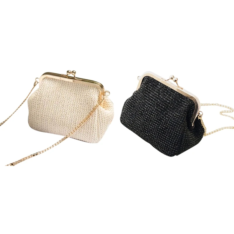 

ASDS-2 Pcs Small Crossbody Boho Bags For Women Evening Clutch Bags Hasp Ladies Handbag Female Straw Beach Rattan Women Messenger