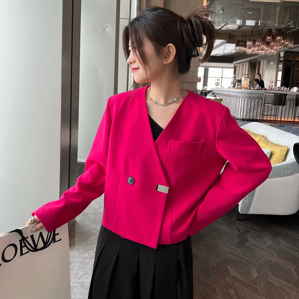Designer 2023 New Fashion Blazer Jacket for Women Short Pink Short Suit Top Button Suit Jackets Female Outerwear Chic Veste
