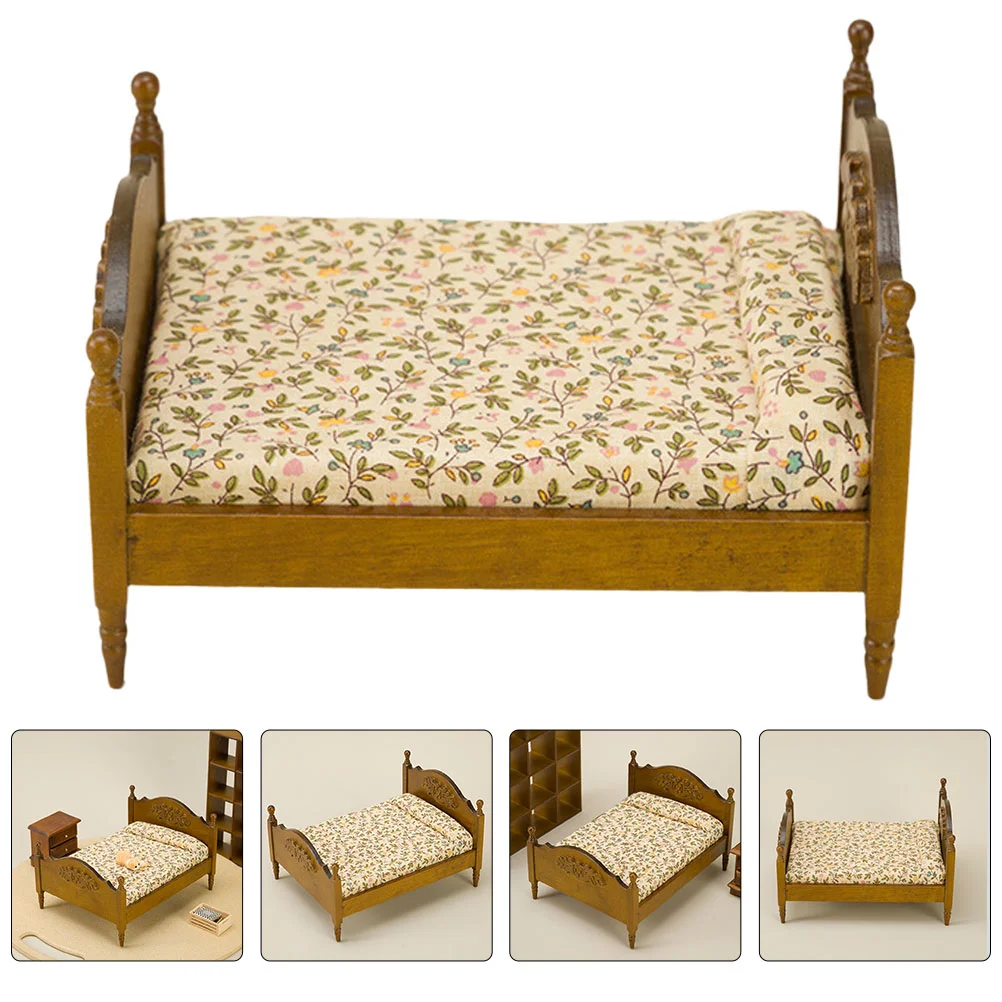 

Mini Model House Furniture Props Bed Decor Accessory Double Miniature Ornament