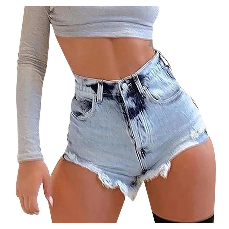 Shorts Female Denim Summer Tassel Sexy Women's High Waist Jeans Fashion Solid Color Women's Pants Casual Hole Slim Shorts Pants