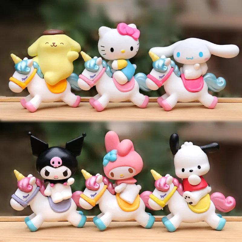 

Sanrio Anime Figure Hello Kitty Cinnamoroll Kuromi My Melody Riding Plastic Doll Decoration Children's Toy Birthday Gifts