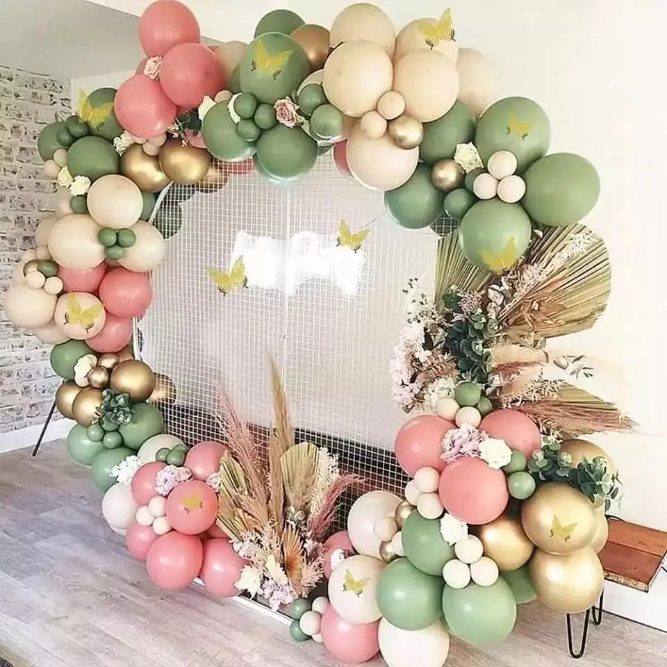 

128pcs Avocado Green Balloon Retro Pink Latex Balloons Garland Arch Kit Wedding Birthday Party Baby Shower Decoration Helium