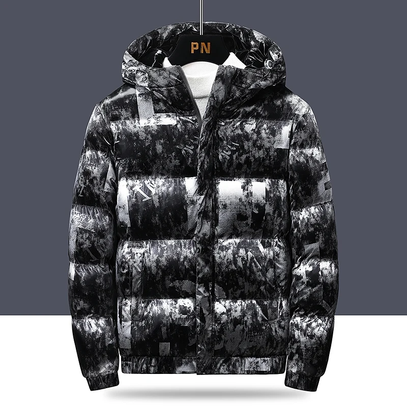 2022 New Shiny Cotton-padded Men's Graffiti Cotton-padded Men's Bread Clothes Fashion All-match Parka Coat Jacket Jacket Men