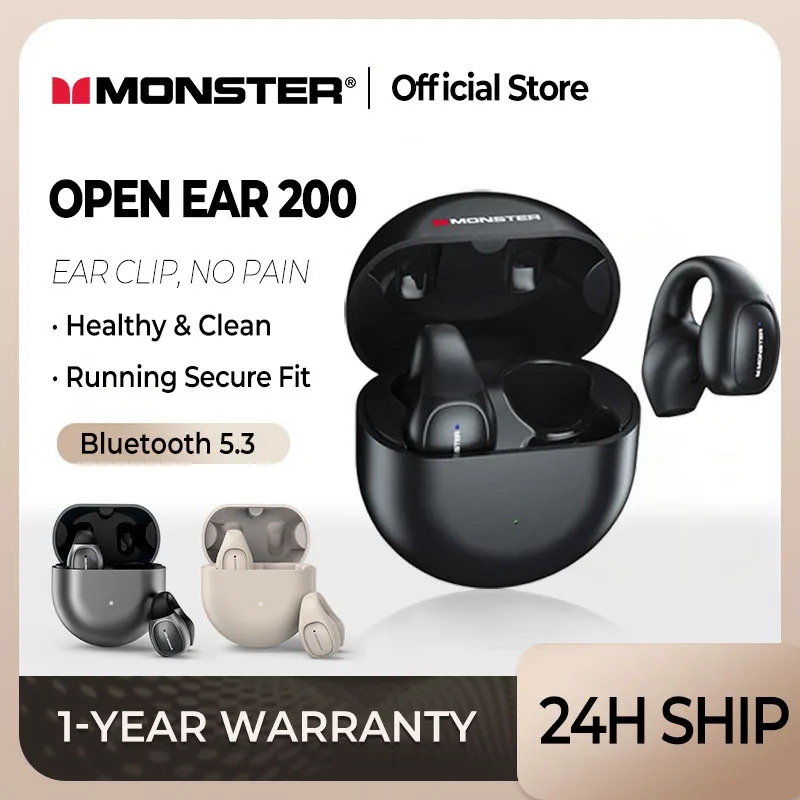 

Monster Open Ear 200 Ear-clip Earbuds Sports Wireless Headphones Bluetooth Earphone Running Headsets with Mic Earhook Waterproof