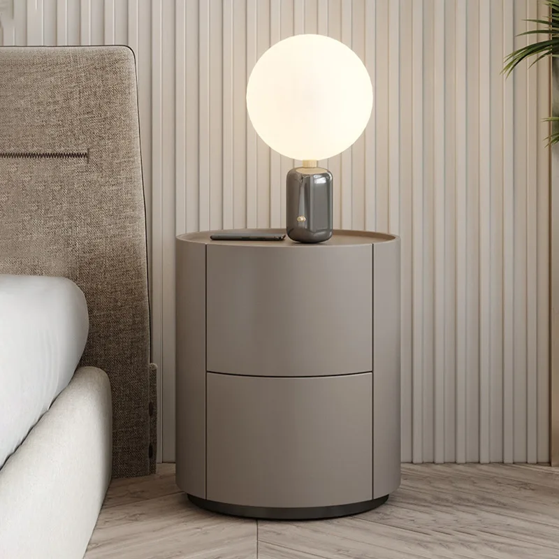 

Round Wooden Mobile Bedside Table Nordic Modern Luxury Small Chest Drawers Bedroom Space Saving Mesitas De Noche Home Furniture