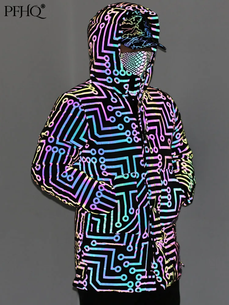 

PFHQ 2022 Winter New Reflective Personality Cotton Clothes Men's Jackets Streetwear Parka Techwear Cold High Street Coat 21Q1571