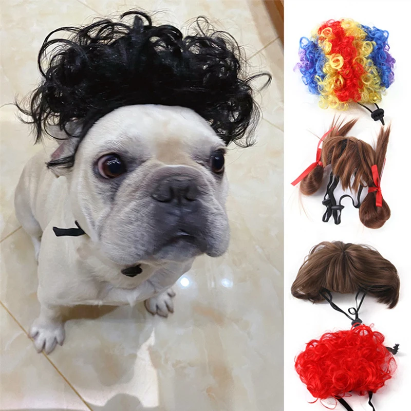 Funny Pet Wigs Puppy Dog Cats Costume Cosplay Props Cross-Dressing Hair Clown Red Wig Headgear Halloowen Christmas Pets Supplies