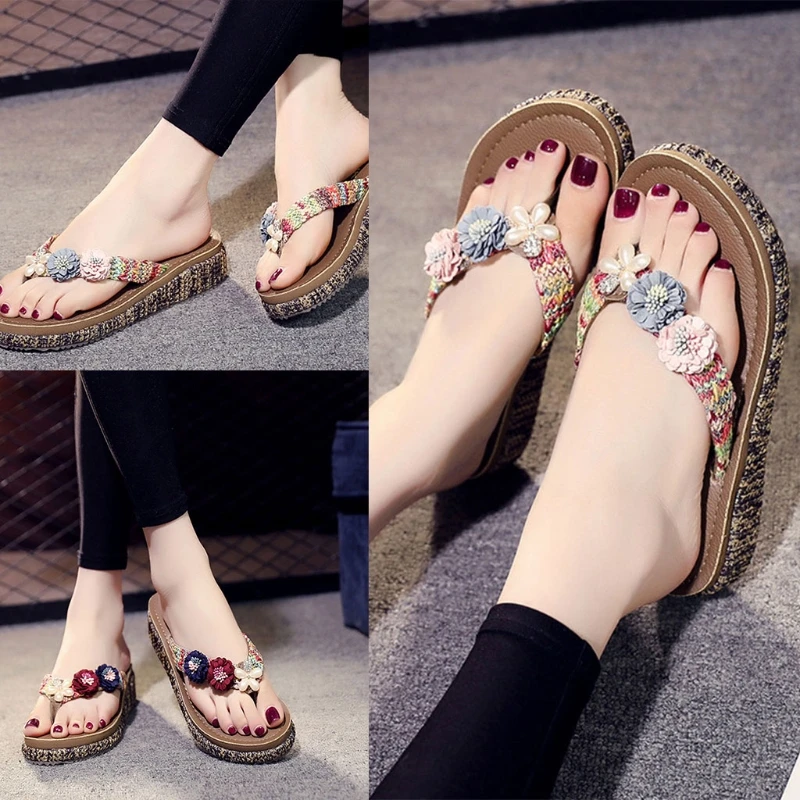

Сандалии женские без застежки, удобные повседневные шлепанцы с толстой подошвой, цветочные шлепанцы для пляжа, летние Тапочки