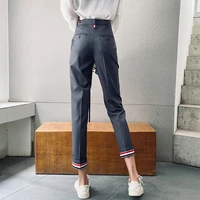 new summer vintage women pants casual classic stripe nine point gray suit pants korean fashion straight leg pantalones de mujer