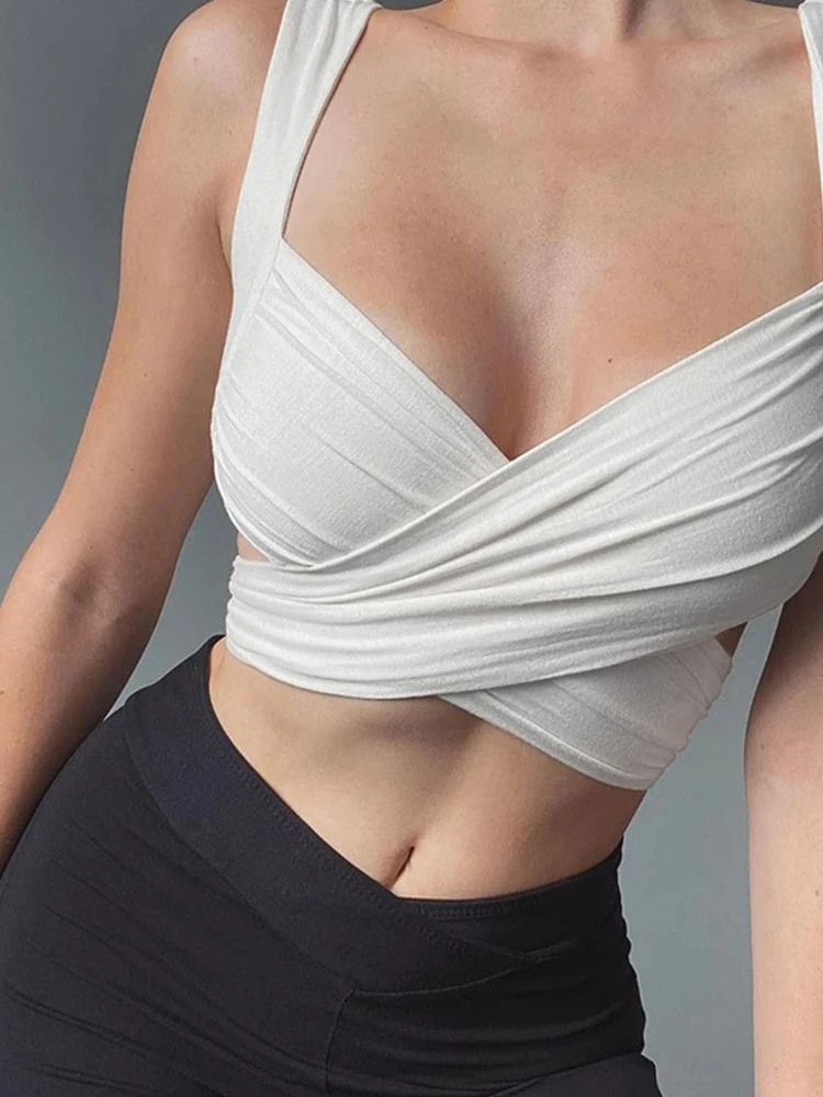 

Bandage Sexy Ruched Corset Crop Top Women Summer Vacation Sleeveless Backless Vest Tops Streetwear Cropped Skinny Tanks 2023