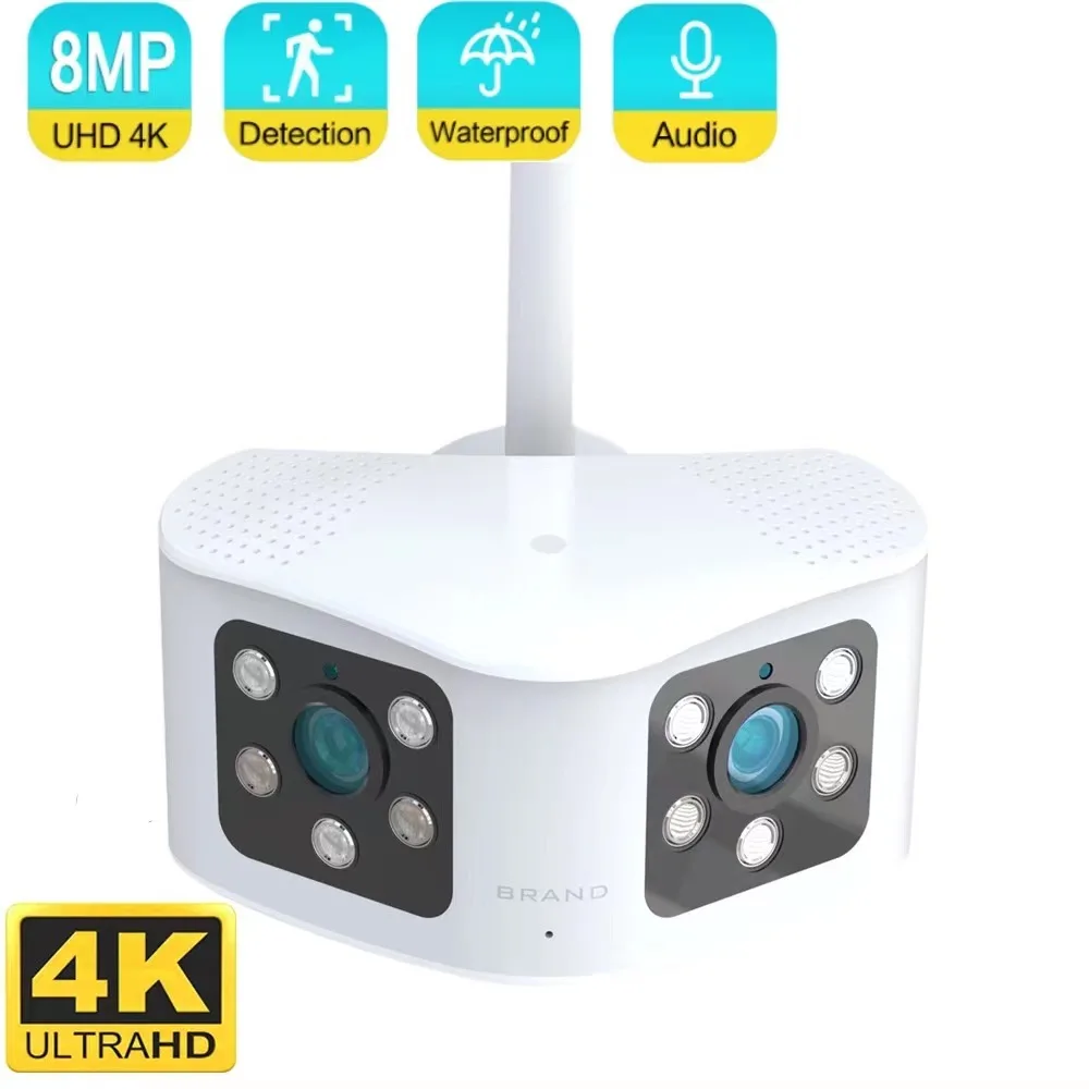 

4K 8MP Dual Lens WIFI IP Camera 10X Zoom Panoramic Fixed 180° Wide Viewing Angle Outdoor AI Human Detection CCTV Security Camera