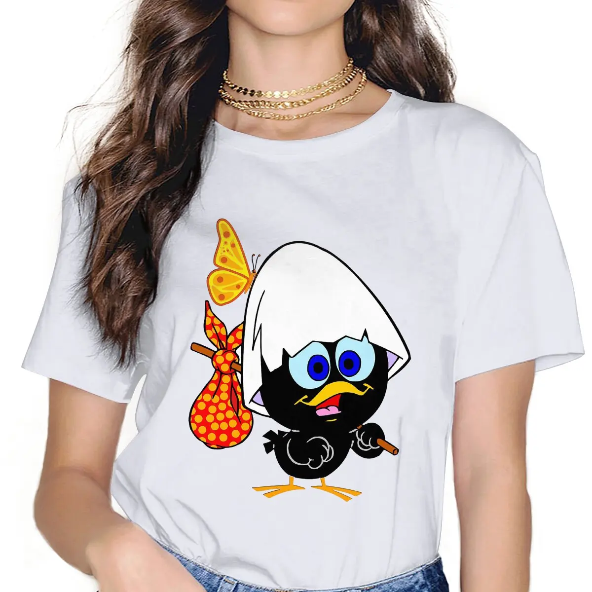 

Женская одежда с рисунком бабочки, калимеро, женские футболки с рисунком аниме, винтажные гранж, свободные топы, футболка, милая уличная одежда для девочек