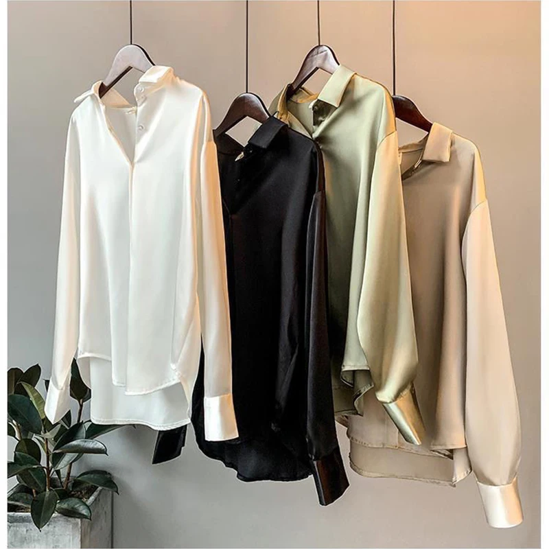 new 2022 Spring Autumn Women Shirts White Plain Loose Oversized Blouses Female Tops Loose BF Korean Style Blusas Pockets
