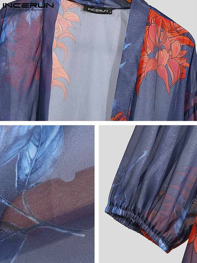 Fahsion Well Fitting New Men's Printing Blouse INCERUN Sexy Hot Sale Tops 2022 Male All-match Long-sleeved Cardigan Shirts S-5XL