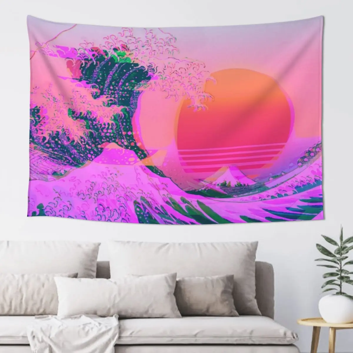 Great Wave Off Kanagawa Color Glitch Ретро гобелен украшения для спальни художественная роспись