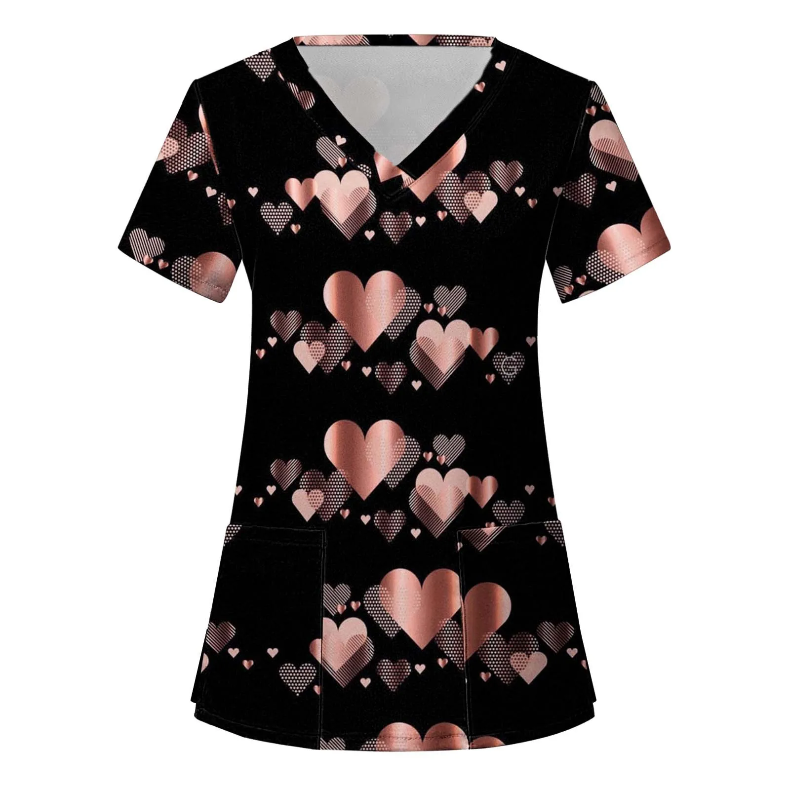 

Women Nurse Uniform Valentine's Day Love Print Short Sleeve Pocket Workwear Tops Nurse Accessories Uniforme Enfermera Mujer