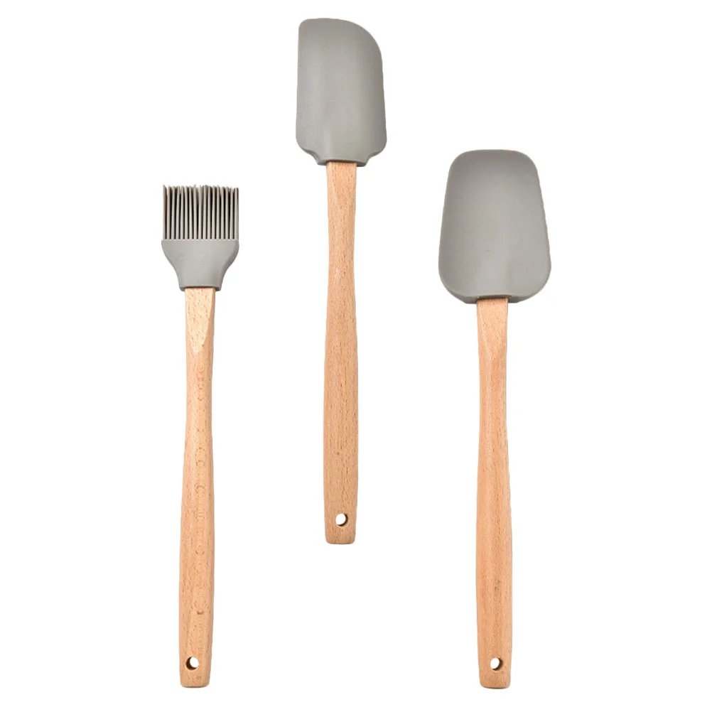 

3Pcs Silicone Spatula Set Heat Resistant Rubber Spatula Wooden Handle Utensils Spatulas Utensils Kitchen Utensils ( Khaki )