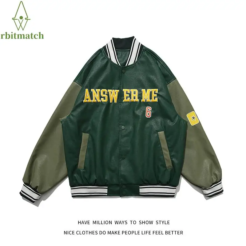

Осенняя Женская куртка из искусственной кожи с надписью Letterman Embroid 2022, мотоциклетная Женская куртка оверсайз, мужская бейсбольная куртка-бо...