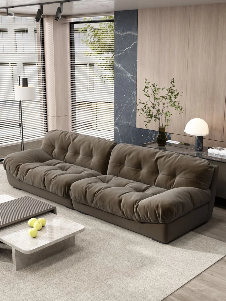 

Modern ins wind cloud sofa living room wabi sabi cream style fabric sofa tofu block inline three-seat Italian