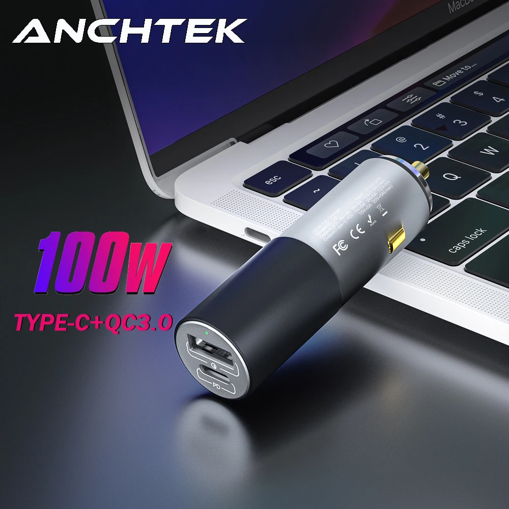 Автомобильный прикуриватель Anchtek 100 Вт USB Type-C PD 2 порта QC3.0 быстрая зарядка