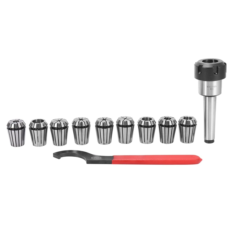 

Er25 Spring Clamps 9Pcs Mt2 Er25 M12 1Pcs Er25 Wrench 1Pcs Collet Chuck Morse Holder Cone For Cnc Milling Lathe Tool