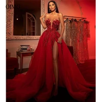 oimg gorgeous red sweetheart long prom dresses shiny lace beads high slit sexy dubai women evening gowns tulle party dress