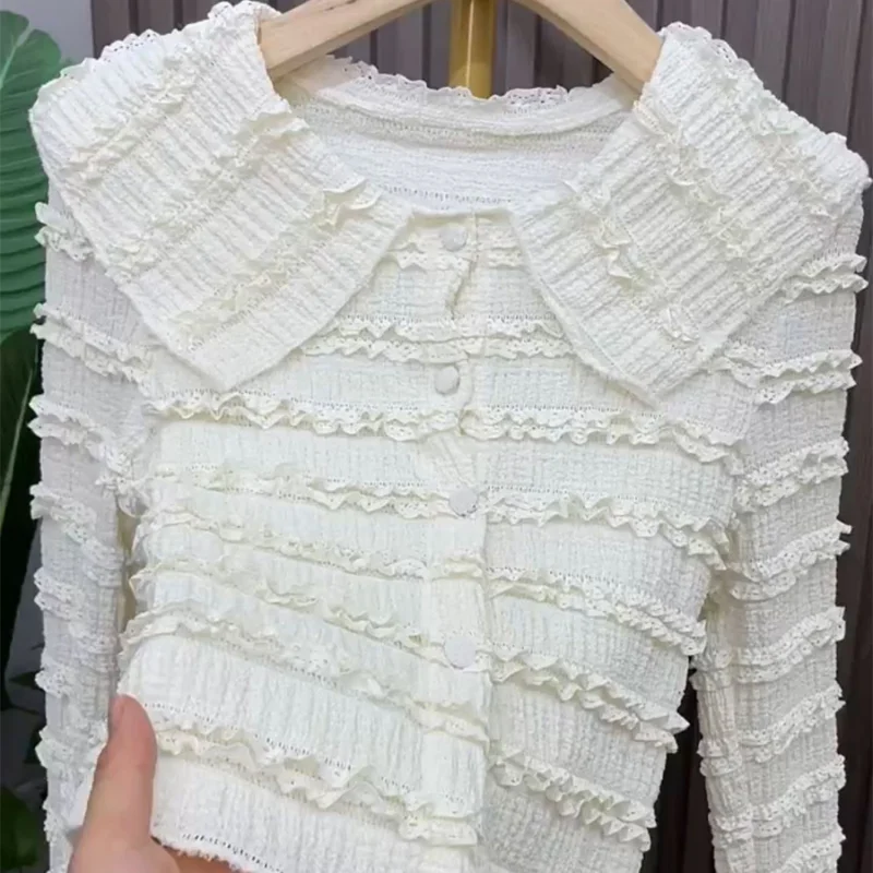 

Casual Blouse Female Sweet Ear Edge Doll Neck Lace Shirt for Women Spring Solid Online Popular Long Sleeve Blouse Female Top