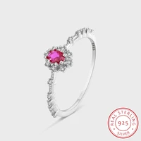 2022 trend real sterling 925 silver ruby couple ring for women girl simple flowers full diamond anniversary holiday gift jewelry